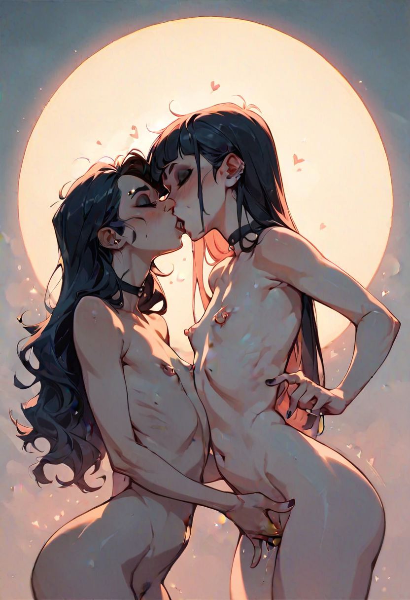 score_9, score_8_up, score_7_up,volumetric lighting, pastel colors. 2goth girls petite flat chest  with long hair  nipple piercing   
fingering  each other and kissing  compilely nude  high quality HD mild-pleasure/medium-pleasure/intense-pleasure
