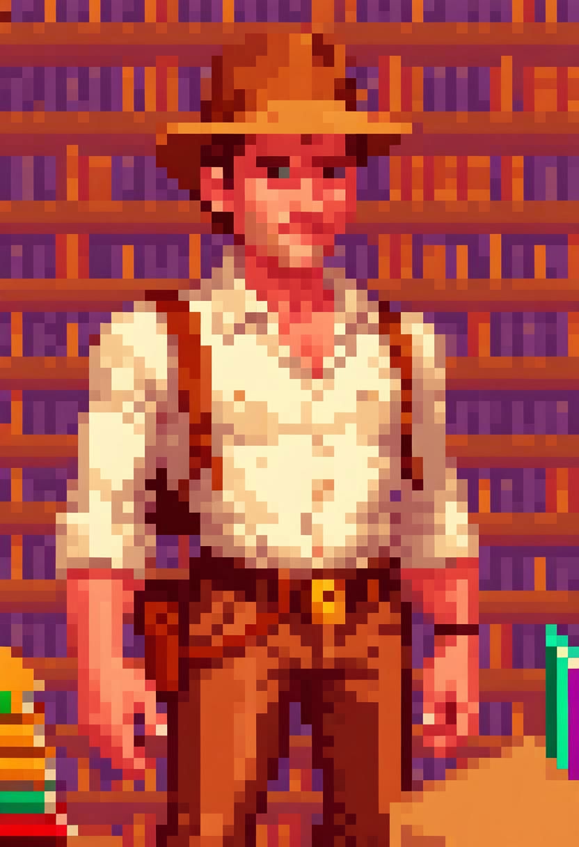 pixel art PixArFK
lucasarts style,  
  indiana jones in a library