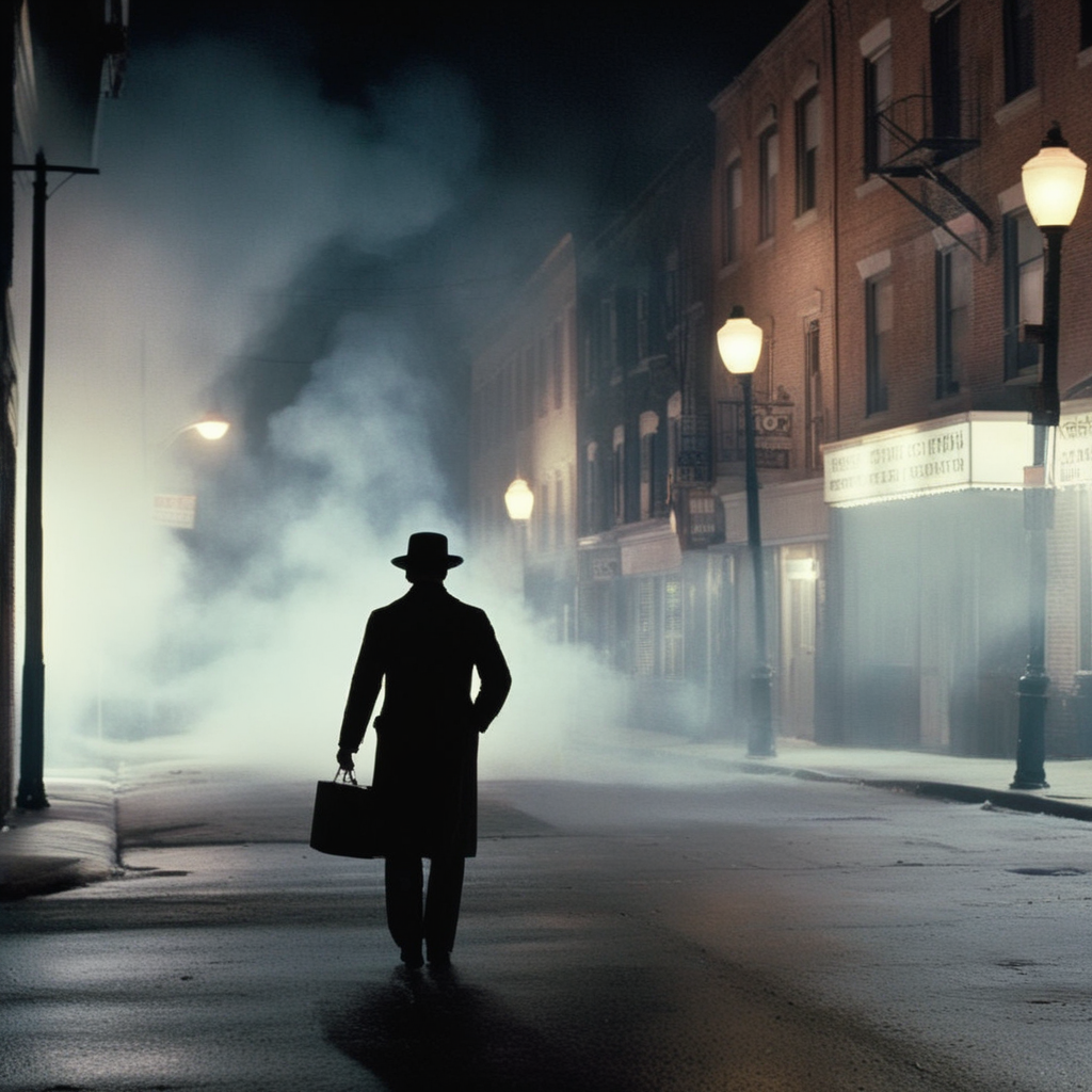 <lora:Kodak Motion Picture Film:1.2>  (Sharp Detailed Image)
1970's An Oscar winning horror movie for Best Cinematography a man in a classic hat and coat walking down a street at night inspired by a scene from the exorcist with smoke in scene Kodak Motion Picture Film Style