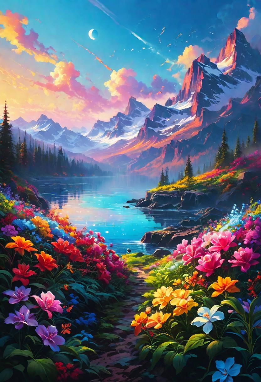 A parody of beautiful flowers, digital art, trending on Artstation by Alena Aenami and Peter Mohrbacher. Octane render 4k UHD image, highly detailed, good lighting, beautiful. epic. masterpiece. high quality resolution HD quality in gouache detailed painting by Greg Rutkowski, Thomas Kinkade. vivid color glow effect. Trending on p <lora:Details:0.85>