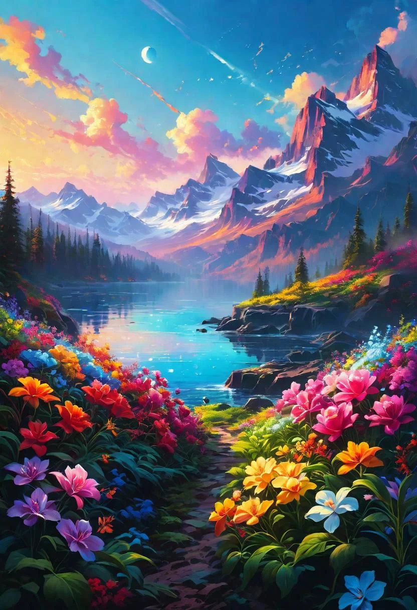 A parody of beautiful flowers, digital art, trending on Artstation by Alena Aenami and Peter Mohrbacher. Octane render 4k UHD image, highly detailed, good lighting, beautiful. epic. masterpiece. high quality resolution HD quality in gouache detailed painting by Greg Rutkowski, Thomas Kinkade. vivid color glow effect. Trending on p <lora:Details:0.85>