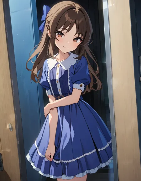 best quality,masterpiece, 4k, uncensored, prefect lighting, rating_explicit
1girl, solo,tachibana arisu, brown hair, brown eyes, long hair, bangs
tcbnarisu_AA, , blue dress,hair bow
standing,smile ,cowboy shot, looking at viewer
,newest,official art
<lora:tachibanaarisu_animagine_v1:0.6>