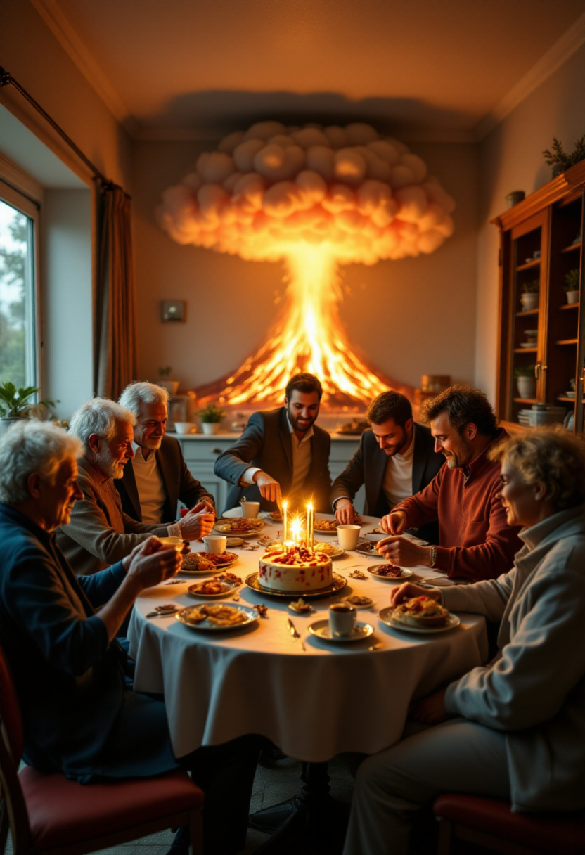 <lora:PCB_Image_Enhancer_for_FLUX:0> <lora:KFT_HLA_V3_FLUX-000019:1>
realistic photo of a birthday party at a retirement home with a dramatic volcano eruption occurring in the background