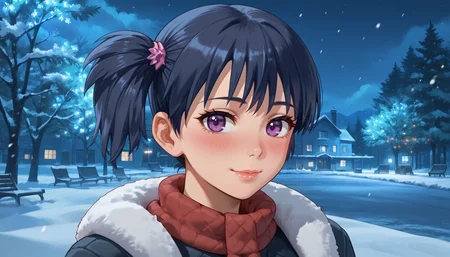16k, 8k, 4k,
score_9, score_8_up, score_7_up, source_anime, flat anime,
best quality, masterpiece, ultra detailed,
<lora:Expressive_H:1>, light smile, (blush:1.3), closed mouth, lips, nose,
looking at viewer, portrait, upperbody,
<lora:Everlasting_Summer_Alena_By_GraffMetal:0.8>, alena, short hair, black hair, blue hair, hair ornament, short twintails, side ponytail, purple eyes,
winter outfit,
amazing background, winter, night, snow, snowing, warm light,