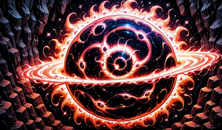 profile view, impossibly prismatic, collapsing into a black hole, warping space, fibonacci patterns, transcendent art, five-dimensional, abstract entropic curtailment, visual music, geometric collapse, catastrophic time dilation,