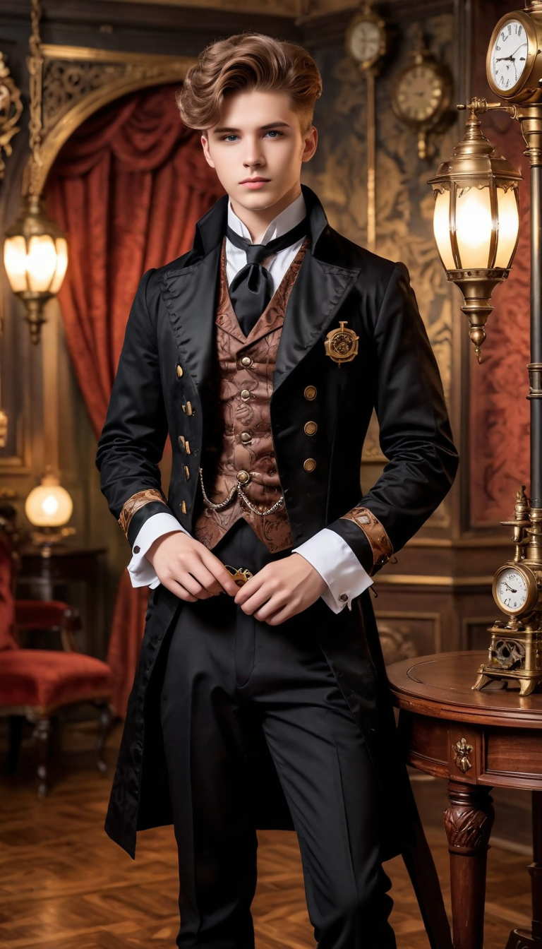 masterpiece, 21yo male, steampunk victorian, <lora:sdxl_lightning_8step_lora:1>