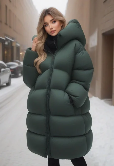 ((((Oversized sherpa padded down coat)))), ((((Oversized sherpa padded puffer coat)))), ((((Oversized sherpa padded winter clothes)))), ((((Very cold)))), ((((feet out of frame)))), city, street, winter, snow, walking, daytime, sun, sunlight, thigh boots, green eyes, tsurime, blonde hair, streaked hair, medium hair, light smile, straight hair, dyed bangs, sidelocks, beanie, eyelashes, eyeliner, Perfect anatomy, masterpiece, high quality, best quality, beautiful lighting, realistic lighting, beautiful eyes, beautiful hair, beautiful face, detailed face, high quality face, realistic background, detailed background, padded cuffs, padded collar, Thick padded cuffs, Thick padded collar, <lora:Collar-SDXL:0.6>, <lora:Cuffs-SDXL:0.6>, <lora:Puffer_Jacket_and_Down_Jacket_-_Extra_Puffy_Jackets:0.4>