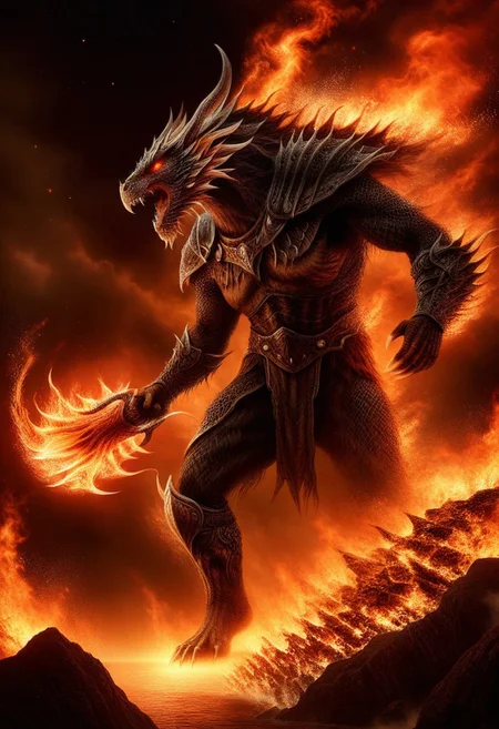 Flame Atronach from Skyrim,
embodying a mystical amalgamation of fire magic and twisted netch,
dominating the foreground with gargantuan scale and fierce lava-like eyes,
caught mid-roar with orange and red flames licking the backdrop of a starlit night,
high definition digital render,
apocalyptic theme,
radiating pure energy,
transmuting surrounding in its incandescent glow,
captiv