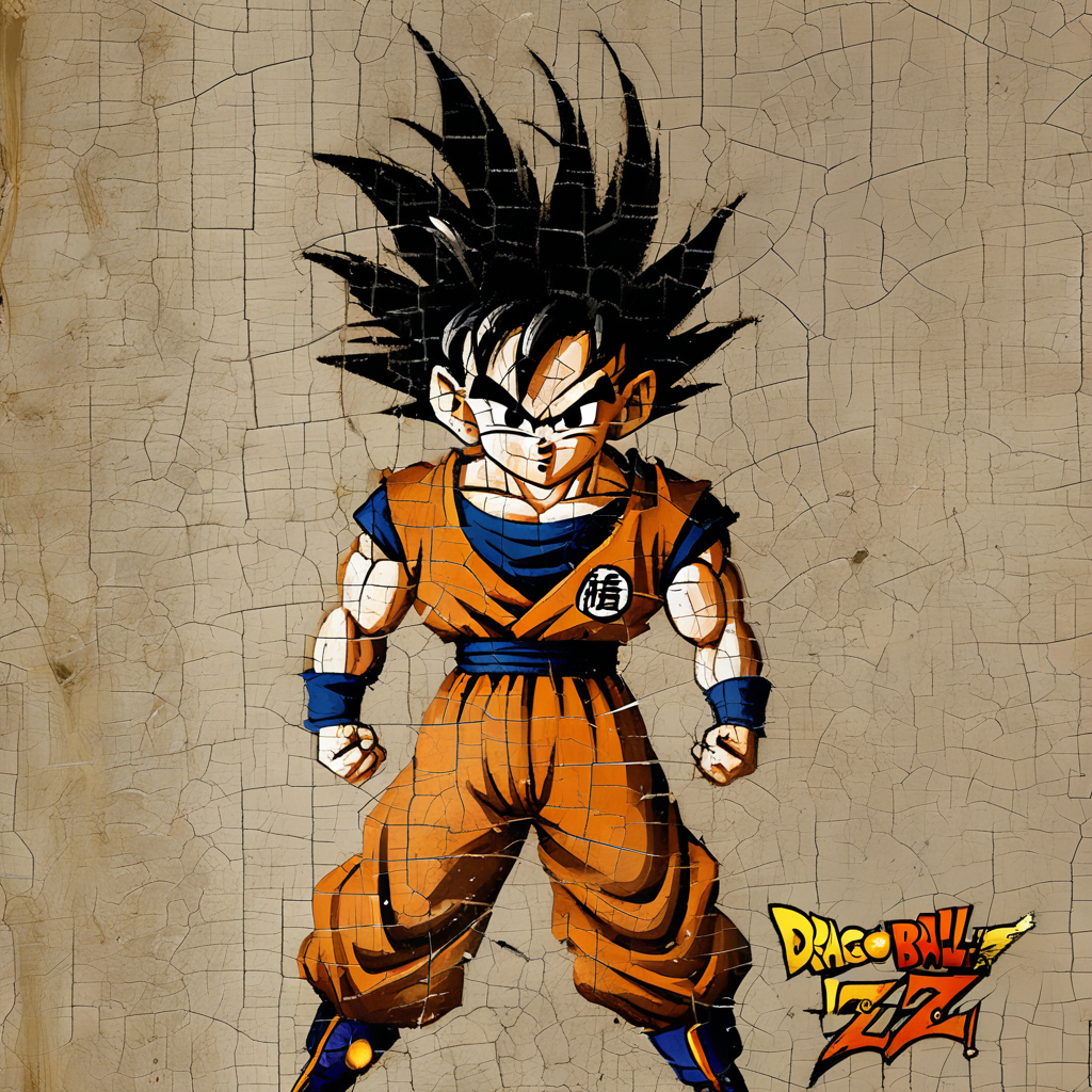 <lora:Bosch_Creatures-000010:0.7>, dragon ball z, cracked paint texture
