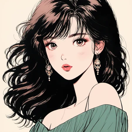 A soft, seductive, made-up woman<lora:1990-2:1>