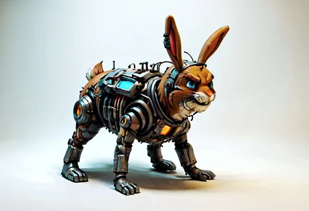 photo real, score_9, score_8_up, score_7_up, score_6_up, score_5_up, score_4_up evi@decrepPunk, A robotic rabbit with rust outlines, battery, mad-garbage, rabbitfrnkln, semi-anthro, male, rabbit, brown fur, buck teeth, whiskers, Hole,