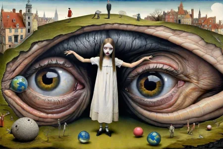 <lora:Surreal_XL:1>, surreal-xl, absurd, bizarre, eerie, fanciful, fantastic and ludicrous, interesting things and people