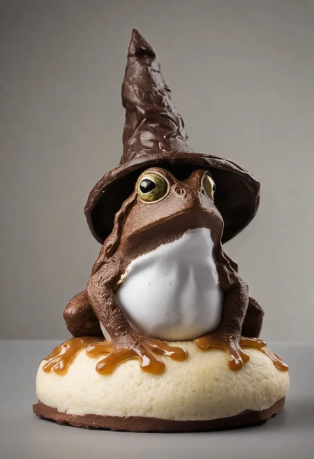 frog with a wizard hat made of chocolate