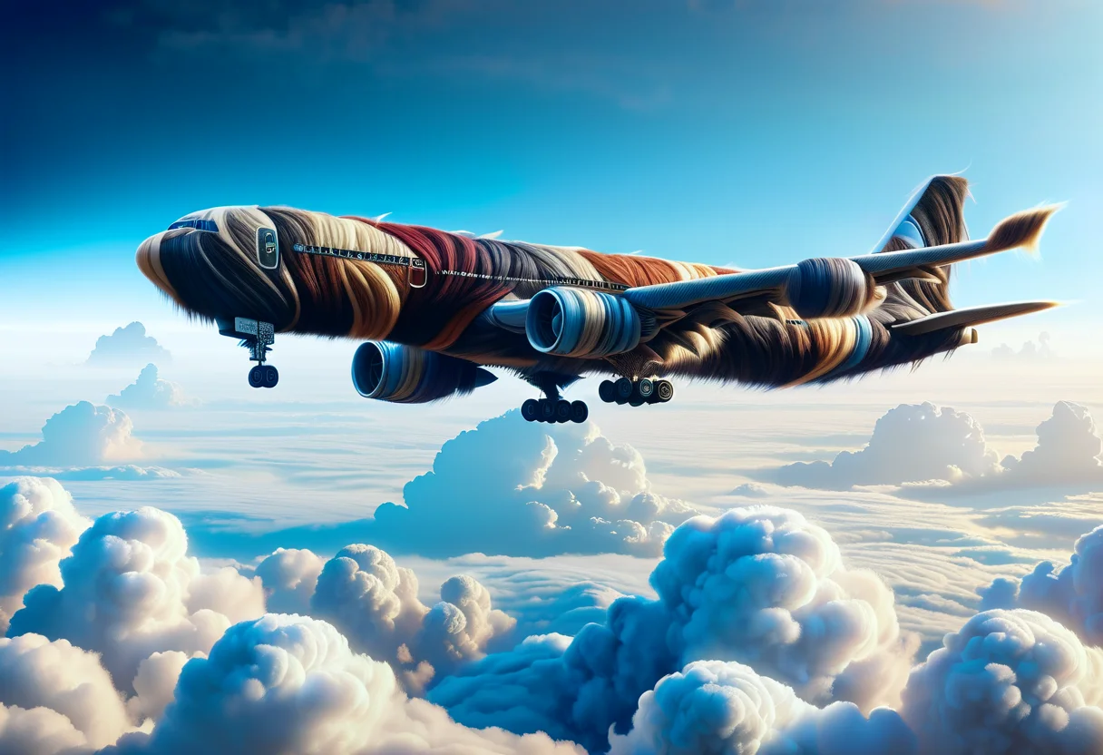 hyper detailed masterpiece, dynamic realistic digital art, awesome quality, DonMH41rXL a h-airplane above the DonMH41rXL hairy clouds, everything made of DonMH41rXL HAIR! <lora:DonMH41rXL-000006:1>