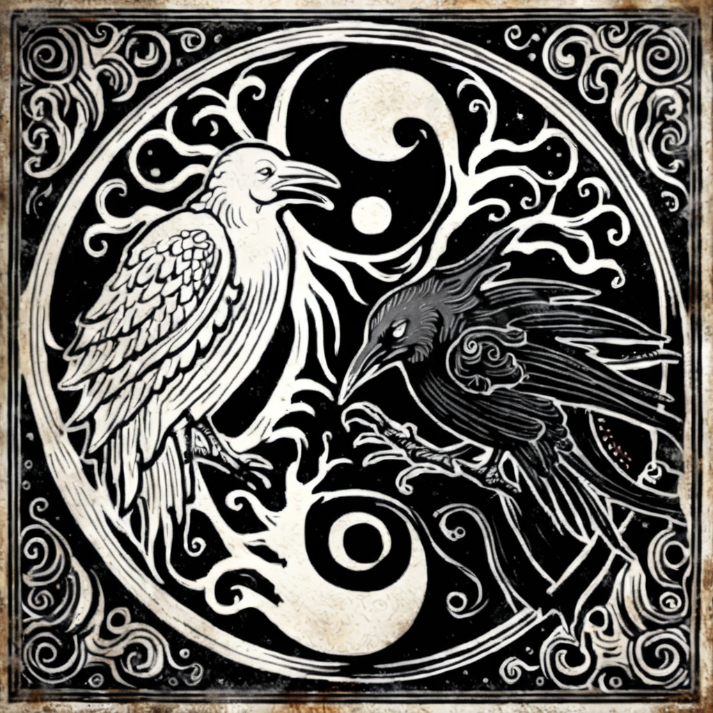 obscurae  yin yang, two black and white ravens, mystically, very detailed <lora:obscurae:1>