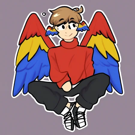 Grian, Male, parrot wings, wings, red sweater, light brown hair, black pants, black sneakers