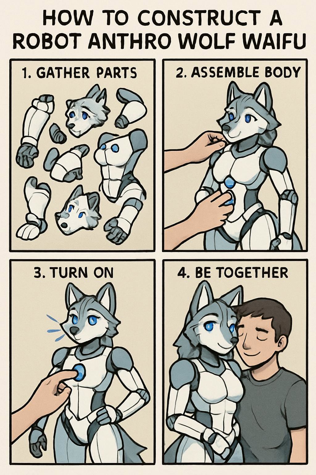 Tutorial: how to construct a robot anthro wolf waifu to be your partner