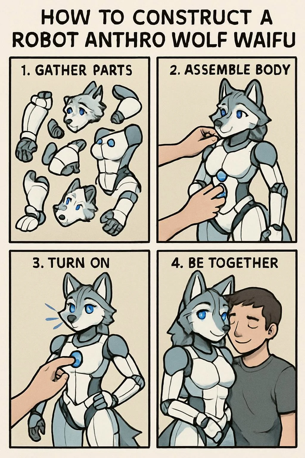 Tutorial: how to construct a robot anthro wolf waifu to be your partner