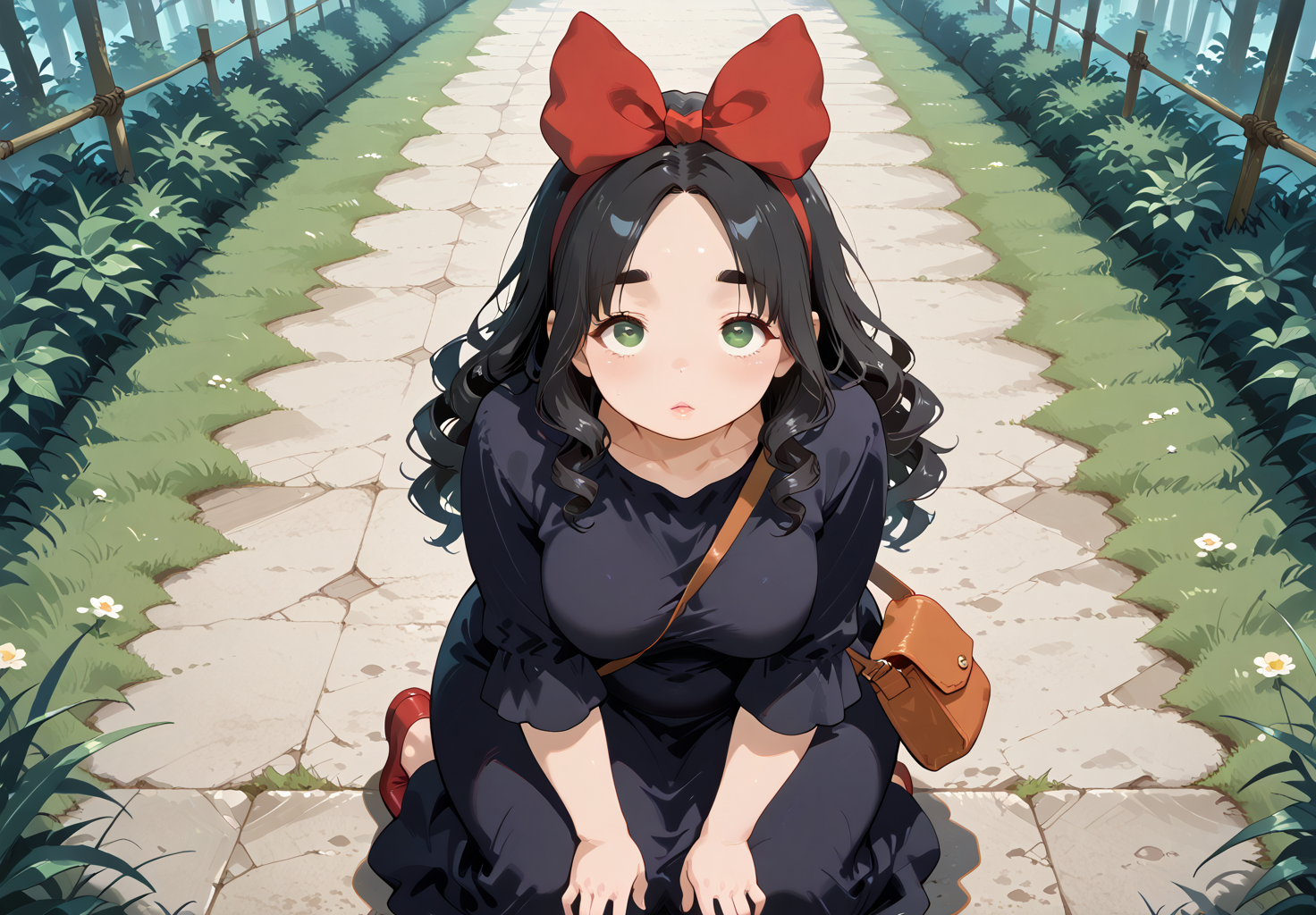 IllusP0s, PonyScores7, source_anime, ah1, IllustriousQual, interesting, exciting, spectacular, wonderful, 
BREAK <lora:xl_more_art-full_v1:0.2>, <lora:aesthetic_anime_v1s:0.2>, <lora:EpicF4nta5yXL:0.2>, <lora:detailxl:0.2>, detailxl, <lora:Fant5yP0ny:0.2>, amazing quality, best aesthetic, absurdres, illustration, Volumetric_Lighting, ultra-detailed, very aesthetic, intricate details, best_quality, <lora:Anime_Aesthetic_Wallpaper_StyleIllustriousXL:0.4>, aniwall,
BREAK ((Kneeling with one knee on the ground, head tilted)),
BREAK Stable_Yogis_PDXL_Positives, AS-Adult, <lora:Complicated fantasy portrait - XL Pony V2.0:0.2>, bad-hands-5, <lora:HDA_Detailer:0.3>, <lora:natsumi_style:0.5>, <lora:by_usakun-pony:0.4>, by usakun, <lora:Akina_Bbw_Style_-_PonyXL:0.2>, AkinBw, ((macro shot)),
BREAK 1girl, mature female, (curvy), round-chin, caucasian, <lora:ETO_OC_Illustrius:0.5>, eto_oc, skindentation, (plump), thick thighs, wide hips, busty, voluptuous, <lora:venus body PonyXL:0.3>, <lora:shinyskin2:0.2>, glistening skin, HDA_FatGirlXL, round ass, large breasts,
BREAK ((<lora:witch-kiki-cosplay-ponyxl-lora-nochekaiser:0.8>, witch kiki cosplay, kiki (majo no takkyuubin) (cosplay), bag, black dress, bow, bow hairband, cosplay dress, hairband, long dress, red bow, red hairband, shoulder bag, sleeves past elbows)),
BREAK (curly hair), long hair, (black hair:1.4), (parted hair:1.7), messy hair, kinky curls, <lora:hairdetailpxl:0.2>, hairdetailpxl,
BREAK (half green and brown eyes), (colorful eyes), (multicolored eyes), (downturned eyes:1.4), <lora:expressive eyes:0.2>, expressive eyes, <lora:eyedetailpxl:0.2>, eyedetailpxl, <lora:Eyes_High_Definition:0.2>, EyesHD, (round face:1.2), (thick eyebrows:1.3), (plump face), <lora:Round_face:0.2>, lips, 
BREAK ((Hateful, Distressed expression)), <lora:Expressive_H:0.2>, Expressiveh, <lora:Emotional_Anime_Expressions_PonyXL_Concept:0.2>, emotional, <lora:Best_Facial_Expression_LoRA_PONY:0.2>, looking at viewer, <lora:Detailed expressive EXEV style -XL Pony V1.0:0.2>, FaceDetail, <lora:Best_Facial_Expression_Helper_XTREME_ILLU:0.4>, kaogei,
BREAK (((Mind Control, The ability to influence or control the actions of others, often requiring deep concentration and emotional connection))), <lora:Background Detailer - SDXL:0.8>, 4k, 8k, Ultra HD, Masterpiece, Best quality, Detailed background, <lora:Add_more_details_V2_XLpony:0.4>, full_details, <lora:background-type1:0.4>,