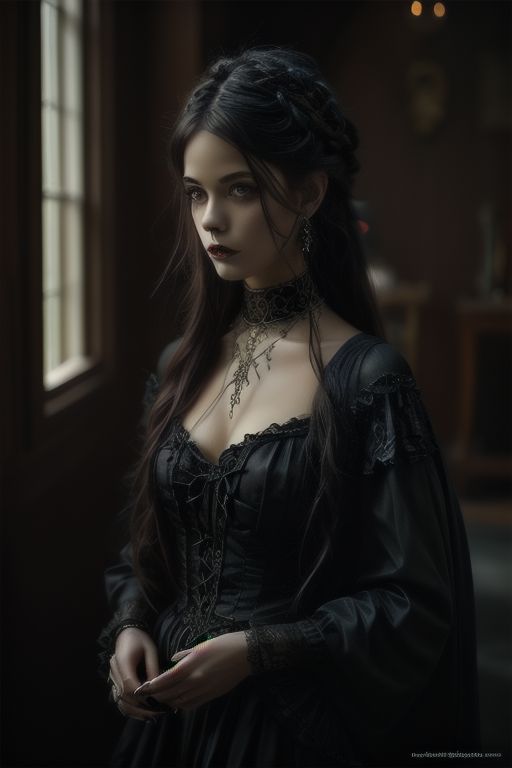 gothic style masterpiece,best quality,ultra_detailed,1girl, solo, half body, dark, mysterious, haunting, dramatic, ornate, detailed