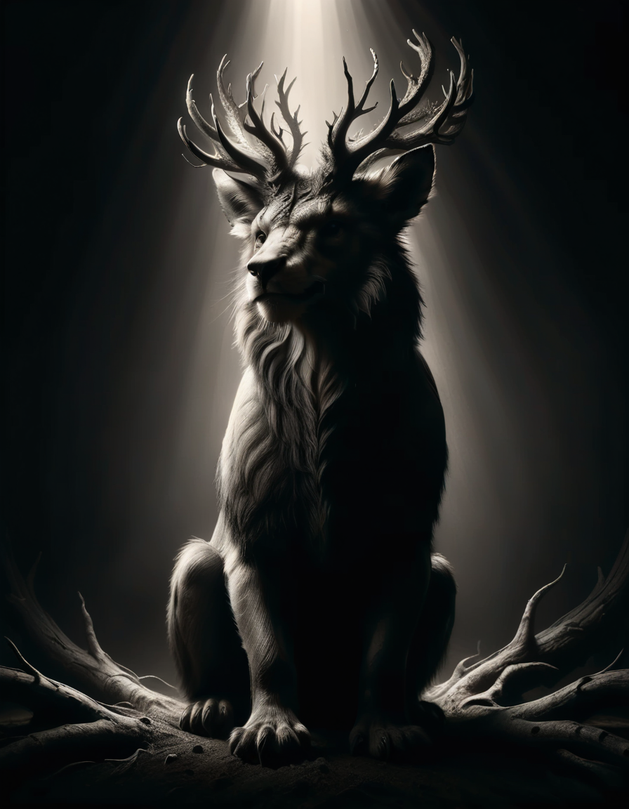 (Wildlife Photography by Erich Salomon and Russ Adams:1.2), award winning, (aesthetic of constructive realism with unrestrained atmosphere:0.5), volumetric lighting, clear scene, f/4, symmetry and balance, imaginative exquisite masterpiece with elaborate details <lora:ral-chrosc-bw:1> ral-chrosc-bw
