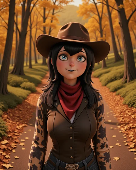 cowboy shot, looking at viewer, outdoors daylight, Awkward with stiff posture, nervous chuckle, and eyes shifting around uncomfortably.
A woman walks down a forest trail in the autumn, the crunching of fallen leaves underfoot blending with the rustling sound of branches overhead. in a dynamic pose
<lora:Hotel_Transilvania_-_Mavis_v2-000030:1> ht-mavis a 20 year old adult woman with blue eyes and black hair. In her iconic outfit