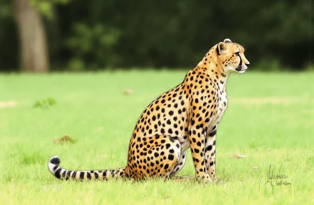 Sharp image of a rough sketch, rendered in vibrant multi colour ballpoint pen, capturing the adorable features of a close-up of a cheetah sitting on a grassy field. The leopard is facing towards the right side of the image, with its head turned slightly to the left. Its body is covered in black spots, and its eyes are focused intently on something in the distance. The background is blurred, but it appears to be a natural setting with trees and greenery. The grass is green and well-maintained.  p3nsk, <lora:p3nsk:1>