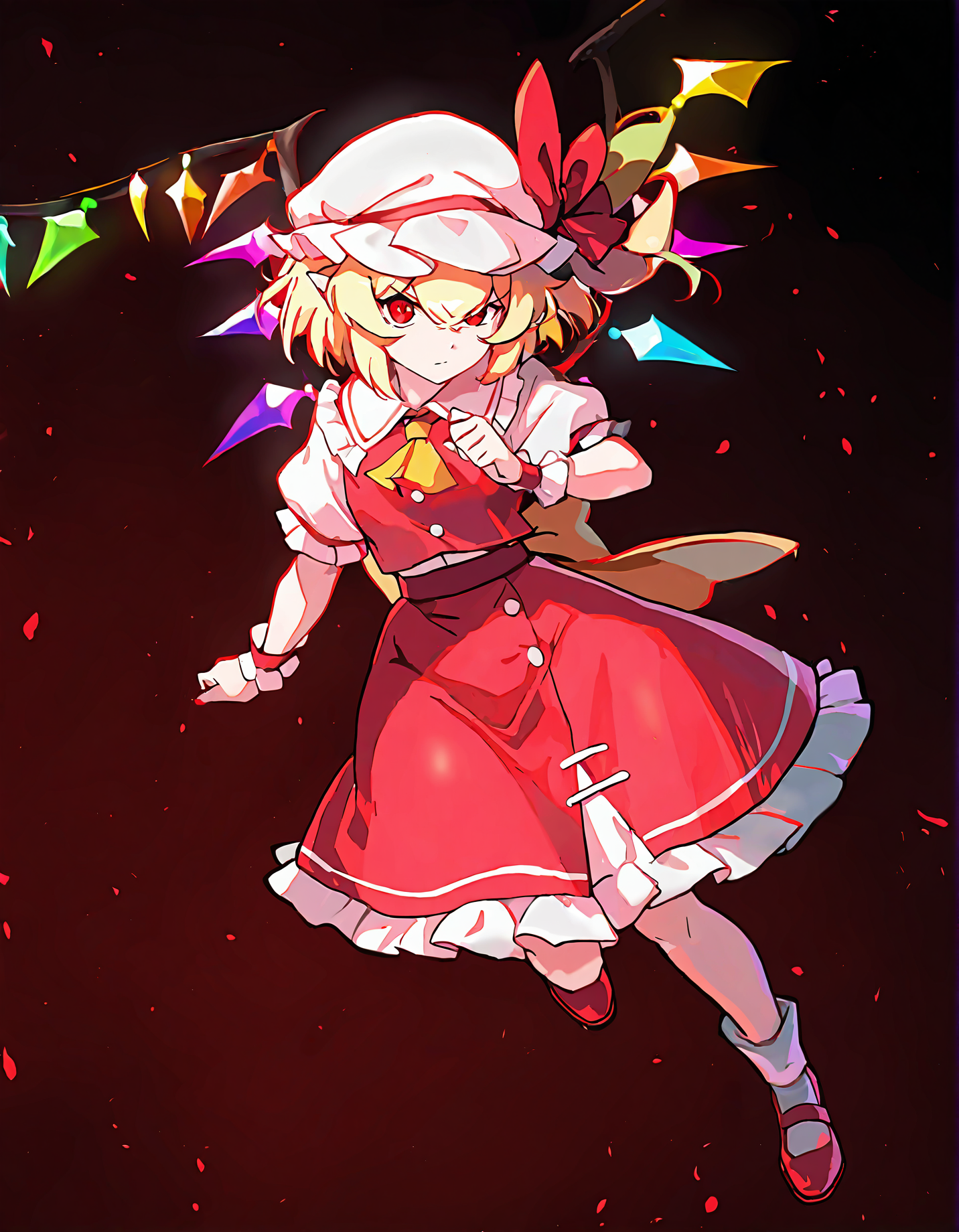 memoriesofphantasm, 1girl, solo, flandre scarlet,
very awa, masterpiece, best quality, year 2024, newest, highres, absurdres, <lora:memories-of-phantasm-style-noobai-vpred10-timestep-dynamic:1>