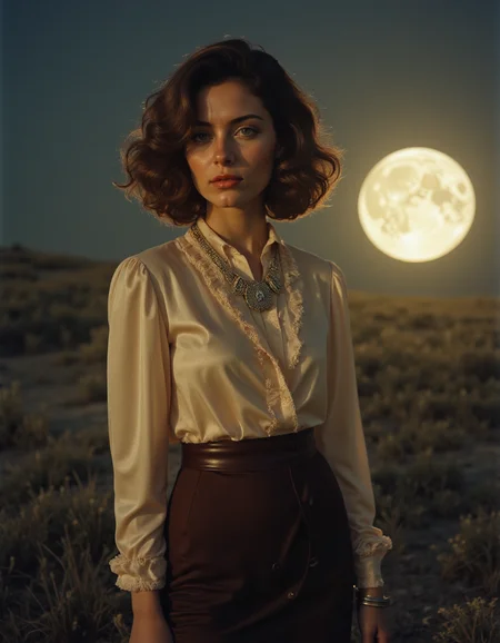 a beautiful cinematic sexy female saiyan,Wavy French Bob Vibes from 1920â,Brown hair,dressed in a sophisticated pencil skirt with a satin blouse and statement necklace,in the shadow of the forgotten moon,intricately detailed masterpiece sharp and fine,Kodak UltraMax 400,Ambient lighting,<lora:Pro-skin_epoch_4:1>