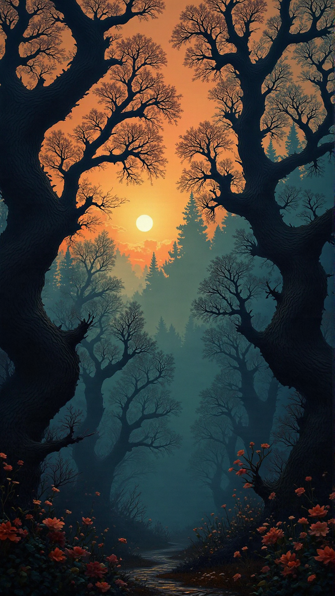 In this duotone scene, the air is heavy with an unsettling energy as the sun rises over the enchanted forest, casting an eerie glow upon the twisted trees. The once-vibrant foliage now hangs limp and lifeless, as if drained of its vitality by some unseen force.  The camera angle is low and angled, placing the viewer at the edge of the clearing, as if we're about to step into the heart of the darkness. The frame is divided into two distinct sections: the left side, bathed in warm sunlight, where the trees seem to stretch towards the sky; and the, <lora:Flux_Turbo_Alpha.safetensors:1.0> <lora:special-style.safetensors:0.7> ethereal dreams, glowing ethereal visuals <lora:Flux DetailerV2.safetensors:0.8> detailed