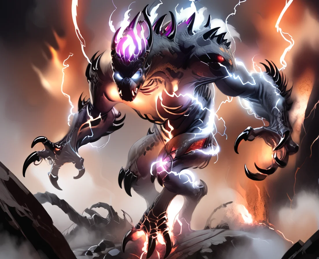 <lora:element_blend:0.8>,detail,score_9, score_8_up, score_7_up, score_6_up, score_5_up, score_4_up,
elementalfusion, , no humans, , , electricity, fire, claws, glowing, lightning, , monster