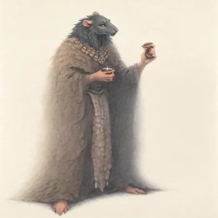 safe_pos, score_9, score_8_up, score_7_up, oblivionarts, ratfolk, furry rat, female focus, solo, 1girl, black fur, red eyes, big breasts, brown loincloth, beach background, traditional art, medieval aesthetic, best quality, detailed, masterpiece, Expressiveh, holding coconut, pamcocomat