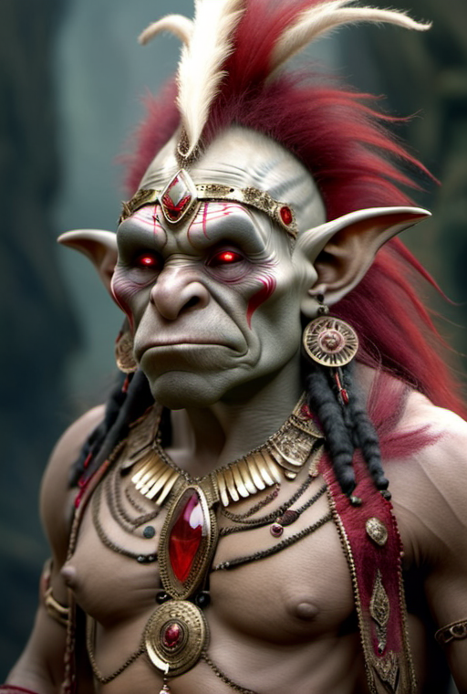 <lora:ChainHalterXL:0.8> chainhalter,  portrait of  a troll ,  shaman,  gold and ruby accents elaborate costume, flowing robes