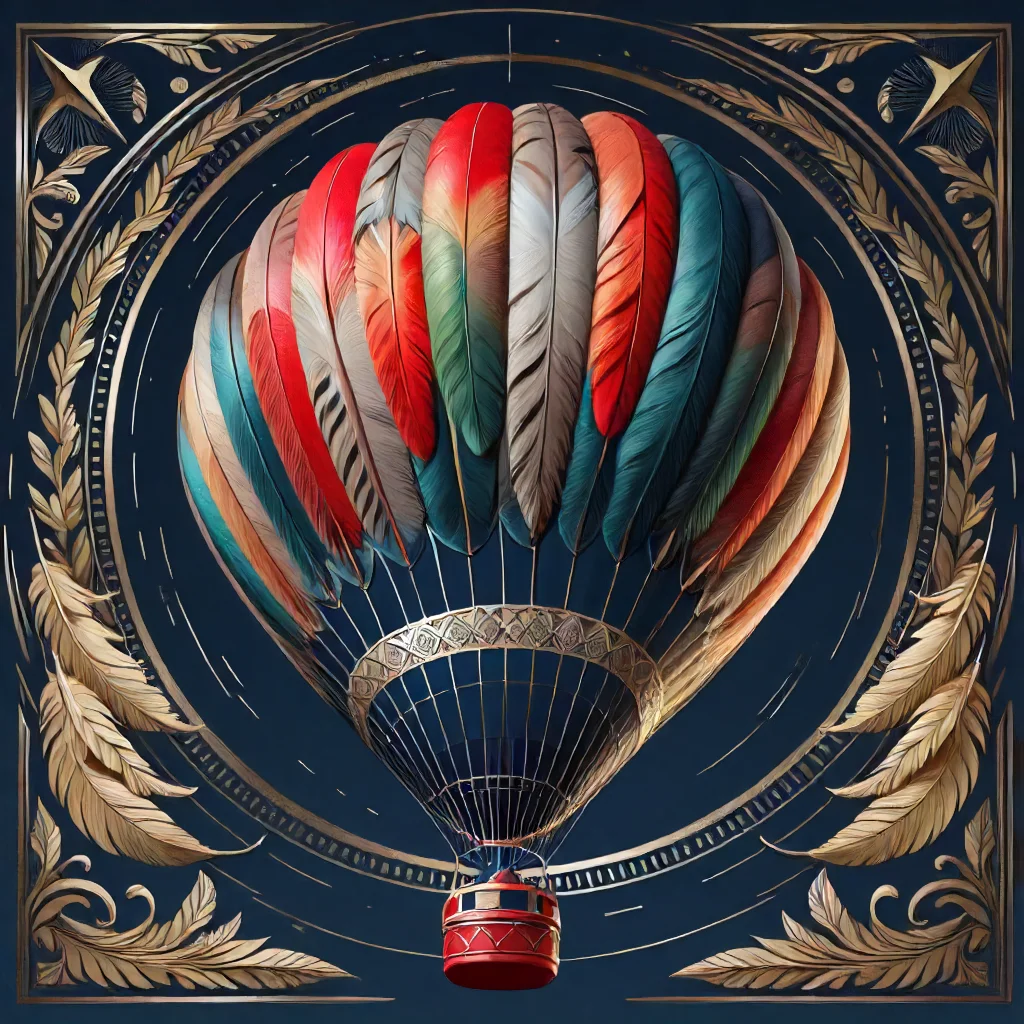 highest quality, hot air balloon made of feathers <lora:Feathers:1>