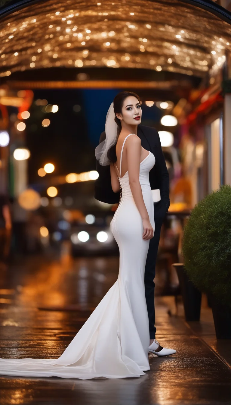 masterpiece,best quality,good eyes,best eyes,detailed eyes,score_9,score_8_up,score_7_up,people come and go of the street,(women wearing wedding dress),women like stars,women looks angry,best quality,masterpiece,Highly detailed,ultra-fine painting,sharp focus,physically-based rendering,extreme detail description,Professional,Vivid Colors,Bokeh,((full body photo)),white high heels,glamor,film light and shadow,ponytail hairstyle,long legs,rainy days,walk,round face,night,gloomy light,big eyes,mid-autumn festival,jeans,(((huge breasts))),((cleavage)),,,,white dress,white footwear,high heels,bridal veil,front photo,black hair,doggystyle anal,((((sex from behind)))),(((doggystyle))),1boy,,(((doggystyle-facing-viewer))),top-down bottom-up,((sex from behind)),<lora:Breasts slider 3_last:0.6>,<lora:PP slider_last:0.6>,<lora:wedding dress :0.6>,<lora:doggystyle facing viewer xl:0.8>