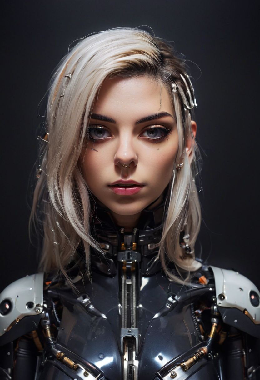 Nude girl, woman,  (high quality:1.2), , ame detailed skin, dark studio, rim lighting, dimly lit, low key, cold_light, (futuristic black Clothes:1.3),  black_background, perfect lips, from_above, pov, (realistic_blonde_hair:1.2), messy_hair, bobcut, forehead , palaroid,moles on body,  standing straight, nose piercing, heart necklace, close mouth, (small breasts),(looking straight to camera)(anchespaceroom:1.0)super-detailed intricate, taken by David LaChapelle, ligtning, bioluminescent, reflecting,(epiCPhotoGasm-colorfulPhoto:1.0), Porta 160 color, shot on ARRI ALEXA 65, bokeh, sharp focus on subject, shot by Don McCullin, nsfw, (natural skin texture, hyperrealism, soft light, sharp), (perfect round eyes:1.3), Capture the essence of her beauty, Enrich the composition with soft, diffused natural light that accentuates the textures and colors, creating a timeless and culturally rich image, EyeDetail-SDXL, fFaceDetail-SDXL