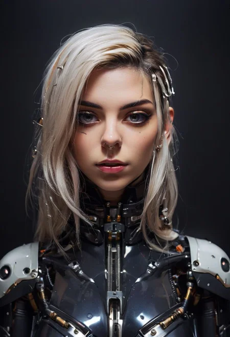 Nude girl, woman,  (high quality:1.2), , ame detailed skin, dark studio, rim lighting, dimly lit, low key, cold_light, (futuristic black Clothes:1.3),  black_background, perfect lips, from_above, pov, (realistic_blonde_hair:1.2), messy_hair, bobcut, forehead , palaroid,moles on body,  standing straight, nose piercing, heart necklace, close mouth, (small breasts),(looking straight to camera)(anchespaceroom:1.0)super-detailed intricate, taken by David LaChapelle, ligtning, bioluminescent, reflecting,(epiCPhotoGasm-colorfulPhoto:1.0), Porta 160 color, shot on ARRI ALEXA 65, bokeh, sharp focus on subject, shot by Don McCullin, nsfw, (natural skin texture, hyperrealism, soft light, sharp), (perfect round eyes:1.3), Capture the essence of her beauty, Enrich the composition with soft, diffused natural light that accentuates the textures and colors, creating a timeless and culturally rich image, EyeDetail-SDXL, fFaceDetail-SDXL