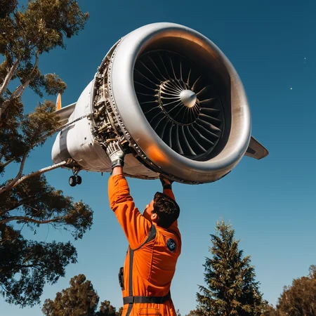 <lora:add-detail-xl:1>
<lora:detailed:0.3>
<lora:perfection style:0.3>
<lora:xl_more_art-full_v1:0.3>
<lora:Donnie Darko film style:1>
a construction man in an orange shirt is lifting up a large airplane engine,multiple,signature,tree,helmet,star (sky),science fiction,realistic,space,planet,earth (planet),spacesuit,astronaut , cinematic, film, Donnie Darko film style