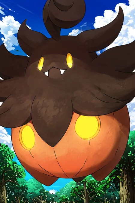 score_9, score_8_up, score_8, BREAK, , zzPumpkaboo, no humans, solo, pokemon (creature), no humans, animal focus, yellow eyes, fangs, outdoors, fangs out, glowing, <lora:Pumpkaboo_Pokemon_PDXL:0.8>, , BREAK, smile, looking at viewer, cowboy shot, ,,, outdoors, sky, day, cloud, tree, blue sky, sunny, ,,, Expressiveh, ,,, <lora:Alola_Style_PDXL:0.8>, <lora:Expressive_H-000001:0.4>,