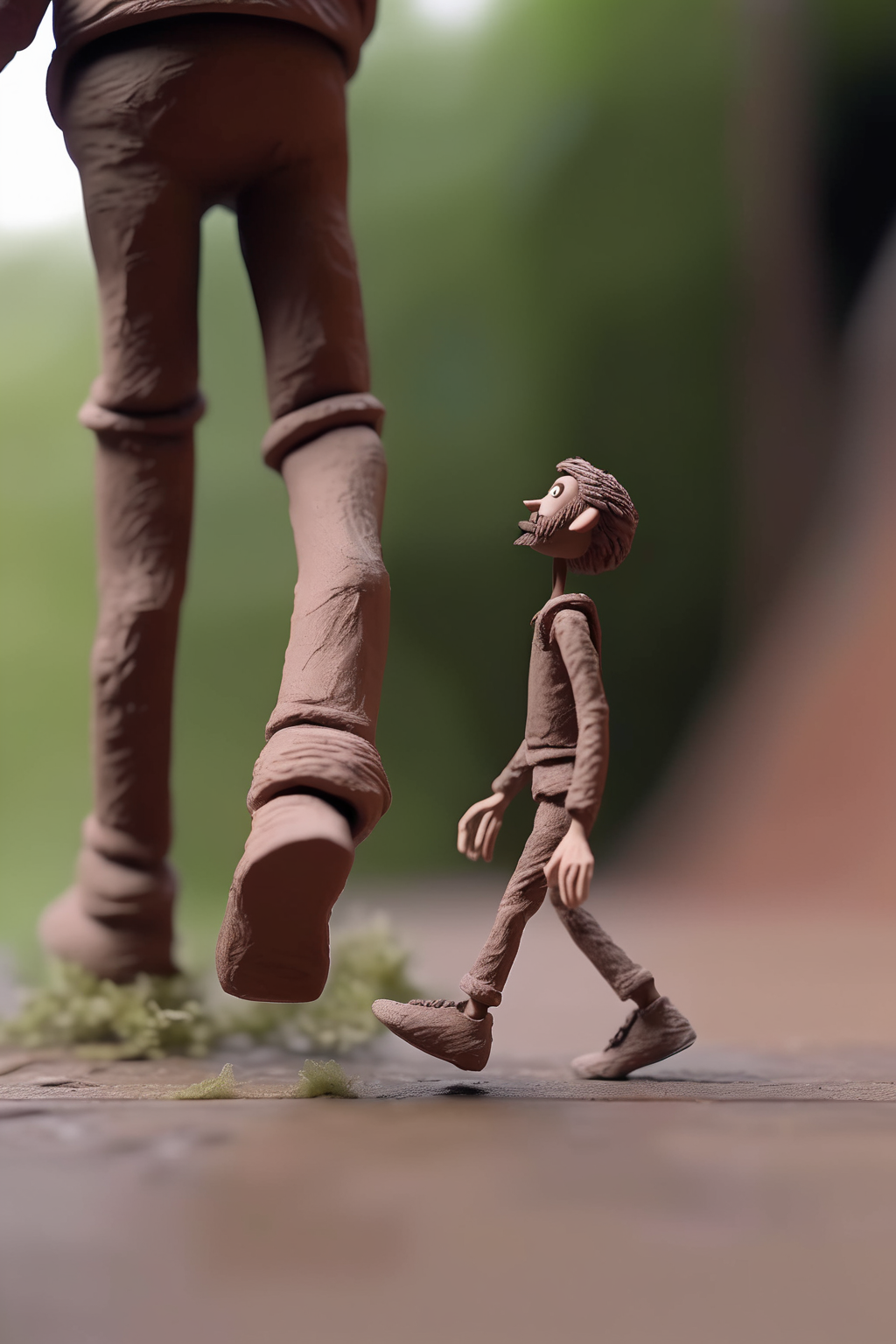 <lora:Stop-Motion Animation:1>Stop-Motion Animation - clay stop motion puppet side on walk cycle, left foot forward right foot back shot on dslr