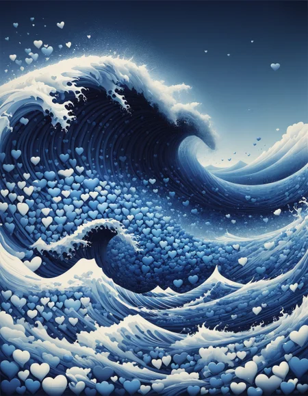 amazing award winning photo of a wave made out of blue hearts as zavy-hrtfl, The Great Wave off Kanagawa