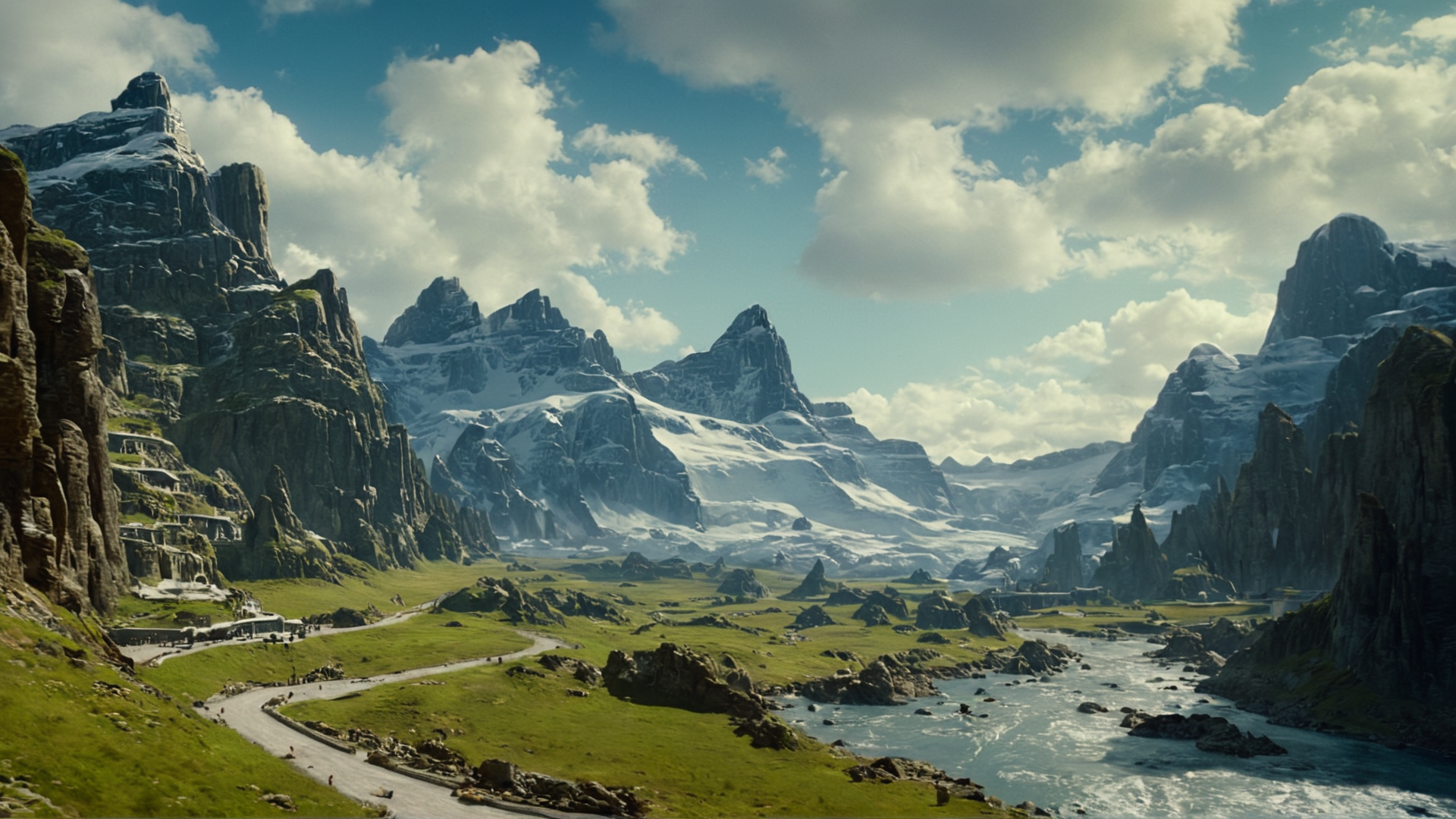cinematic film still of <lora:detailed:0.4> detailed
<lora:perfection style:0.4> perfect
<lora:PerfectEyesXL:0.3>
 <lora:Alderaan:1>
Alderaan a mountain landscape with a river and a mountain in the background,in star wars style,outdoors,sky,day,cloud,tree,blue sky,no humans,cloudy sky,grass,building,nature,scenery,snow,rock,mountain,road,ruins,landscape, shallow depth of field, vignette, highly detailed, high budget, bokeh, cinemascope, moody, epic, gorgeous, film grain, grainy