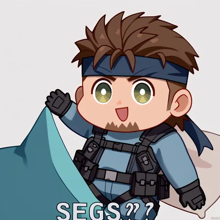 score_9, score_8_up, score_7_up, source_anime, Seggs, chibi, open mouth, smile, english text, <lora:Seggs_XLPD:1.1>, <lora:solidsnake-pdxl-nvwls-v1:0.8> solidsnake, brown hair, beard, facial hair, headband, blue bodysuit, gloves, harness, belt pouch, mature male