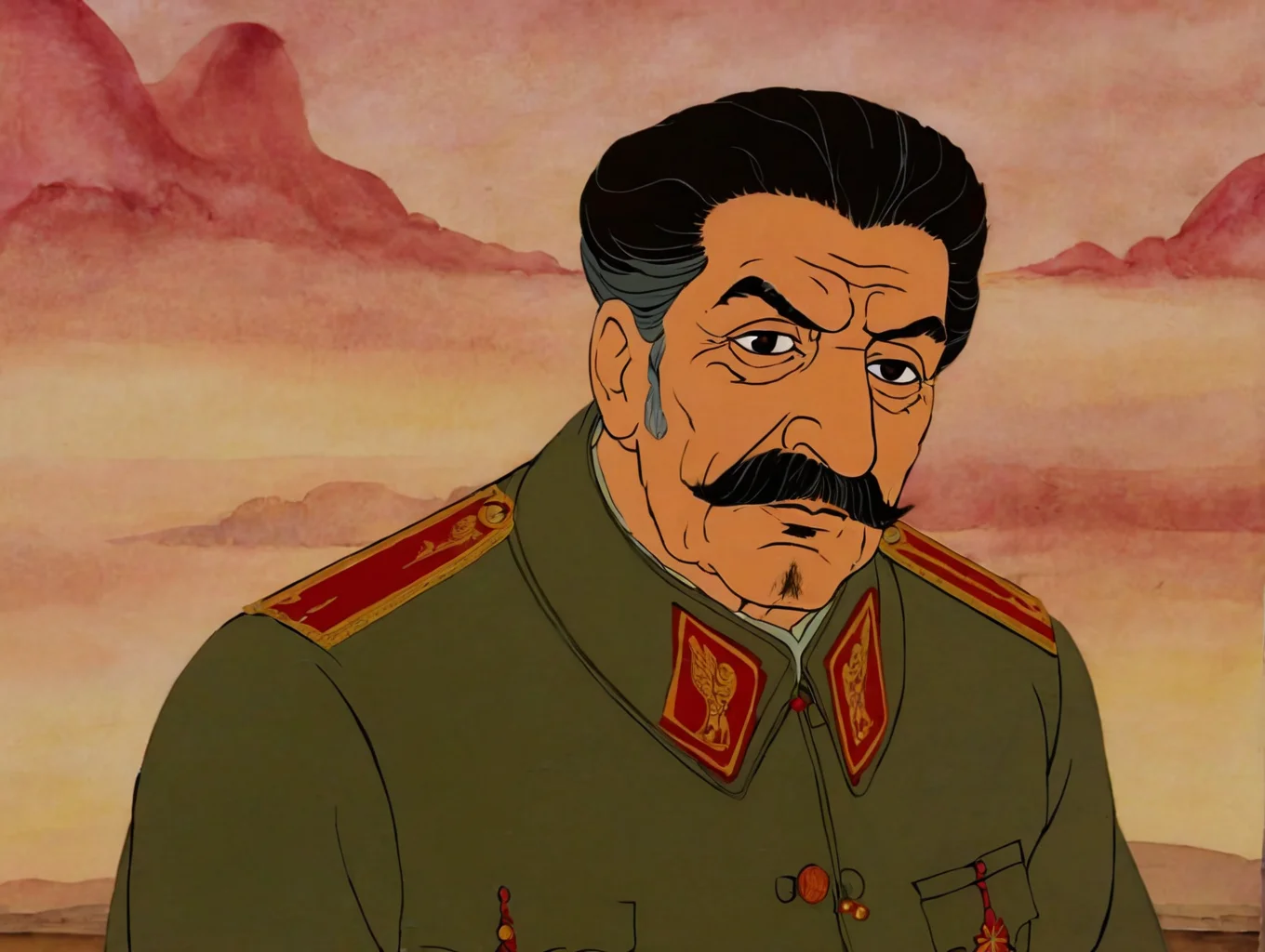 cartoon of Joseph Stalin, tranquil scene, detailed background, directed by Ridley Scott( in rankinbasshobbit style:1.1)
<lora:add-detail-xl:0.65> <lora:rankinbasshobbit_styleXL_v.10.2-000002:1.0>