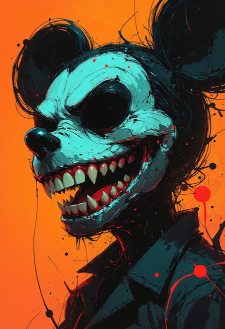 an adroit d3press1on illustration, in the playful scribble drawing style. triadic complementary colors, dark and moody surreal nightmare of an eerie laugh, a mouth distorted, wide grin, and full of sharp nails, in the realm of the damned dreaded souls, teal and orange color grading, yellow abstract geometric gradients stain the orangish background
<lora:d3press1on:0.9>