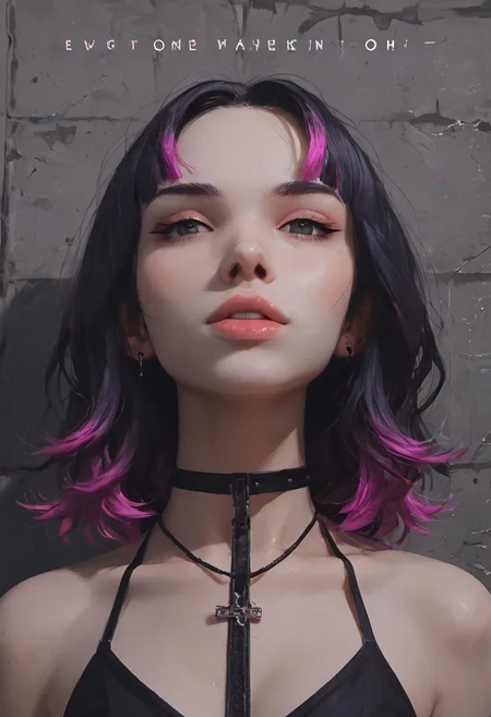 (score_9, score_8_up, score_7_up), g0thicPXL, glowing, neon, WarcraftStyle, masterpiece, best quality, highly detailed, intricate details, extremely detailed, smooth lines, masterpiece, no text, quality highlights, 8k detail, detailed background, waist-up portrait, (((pastel colors, high contrast,expressiveh,)))
...
1woman, (((Juno (overwatch), purple hair, multicolored hair, pink hair)))), adult, mature, (((floating in zero gravity))), (sexy pose), (perky breasts, slender figure, cute butt)
...
(Space background, starry sky, detailed background, artistic and intricate background)