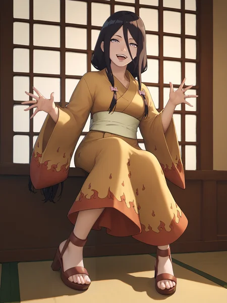 erfect Hands,Perfect feet, score_9, score_8_up, score_7_up, score_6_up, score_anime,1girl,,<lora:hyuuga_hanabi2-000005:0.8>, hyuuga hanabi, full body, indoors, hyuuga hanabi's fire pattern kimono \(kimono\),high heels,sandals,looking at viewer, <lora:Smooth_Anime_2_Style_SDXL_LoRA_Pony_Diffusion_V6_XL:0.8>,<lora:Perfect Hands:0.8>