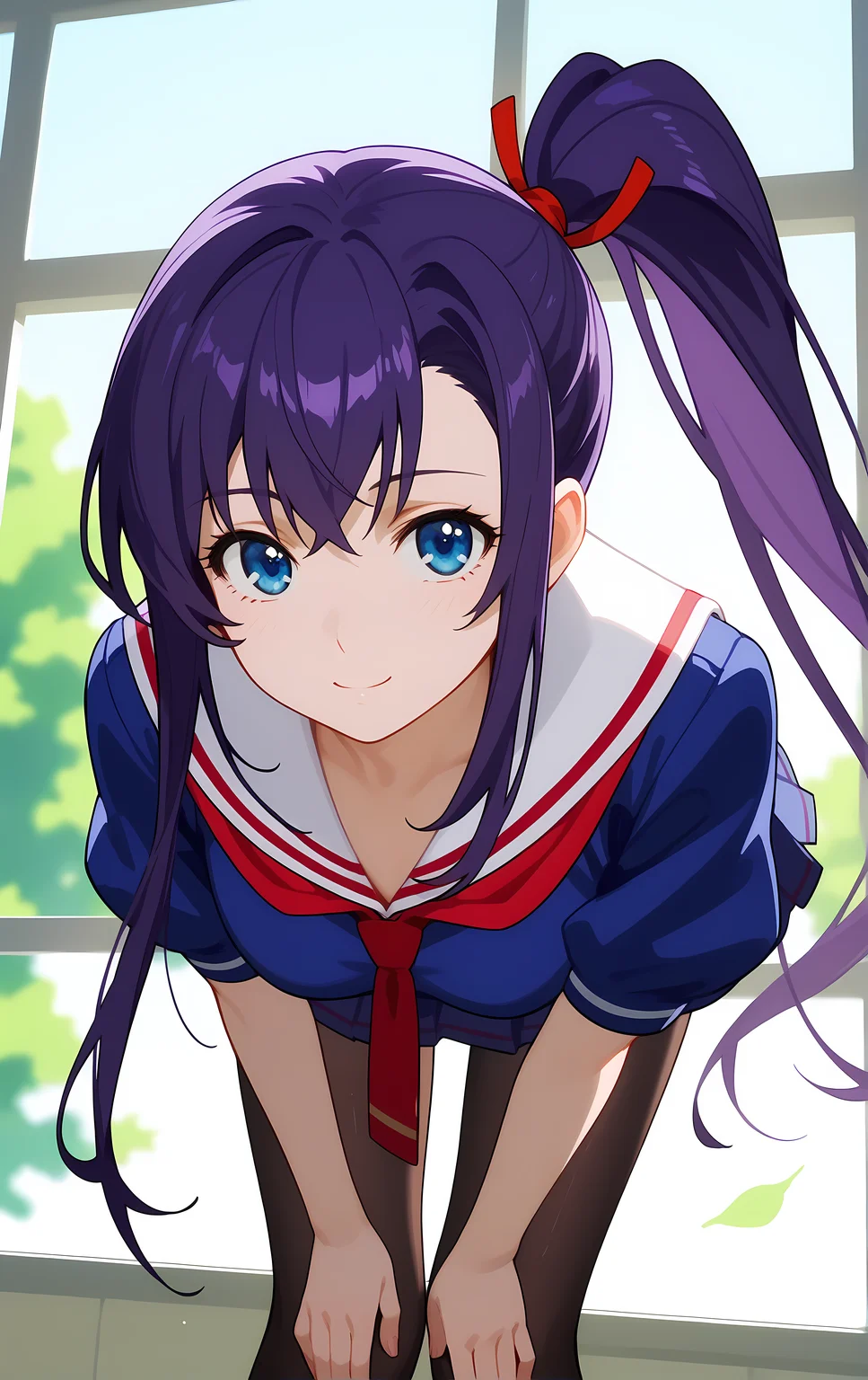 (score_9, score_8_up, score_7_up), 1girl, window, sunlight, classroom,
leaning forward, looking at viewer, closed mouth, light smile, tight clothes, close-up,
ohwx, 1girl, pantyhose, school_uniform, solo, long_hair, skirt, side_ponytail, purple_hair, blue_eyes, black_pantyhose,
<lora:amaya_haruko_pony_ss:1>