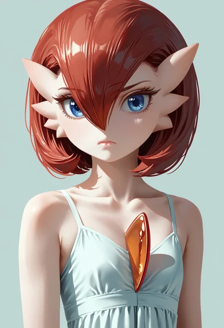 (((Gardevoir))), Female, anthro, ((pale white skin)), Stable_Yogis_PDXL_Positives, zPDXL3, Expressiveh, score_9, score_8_up, score_7_up, masterpiece, source anime, Anime Style, Raw Photo, midjourneyv6.1,
dutch angle, dynamic light,
1girl, solo, adult and mature look, 40 years old, older looking, ((short hair)), flatchest, looking at viewer, serious look, (blue eyes), flat chest, ((red hair)), (gardevoir dress), detailed dress, hair between eyes, closed mouth, covered shoulders, flat chest, upper body, casual dress, eyelashes, ((plain background)), (((croma key background))), (lineless:1.5), FastNegativeV2