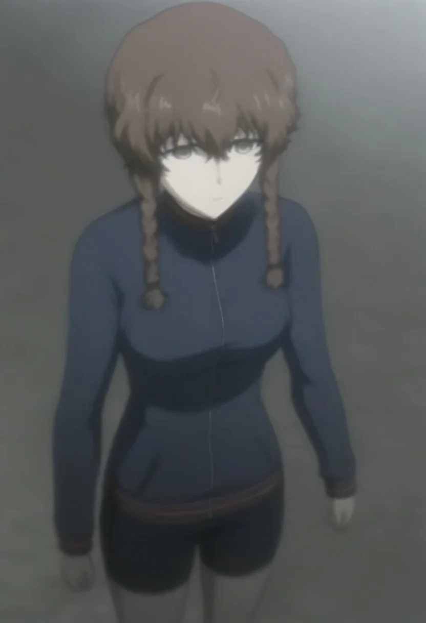 masterpiece, best quality, amazing quality,,, shiny skin,,,,,<lora:suzuha:0.9>,suzuha,1girl,twin braids,brown hair,brown eyes,track jacket,bike shorts,